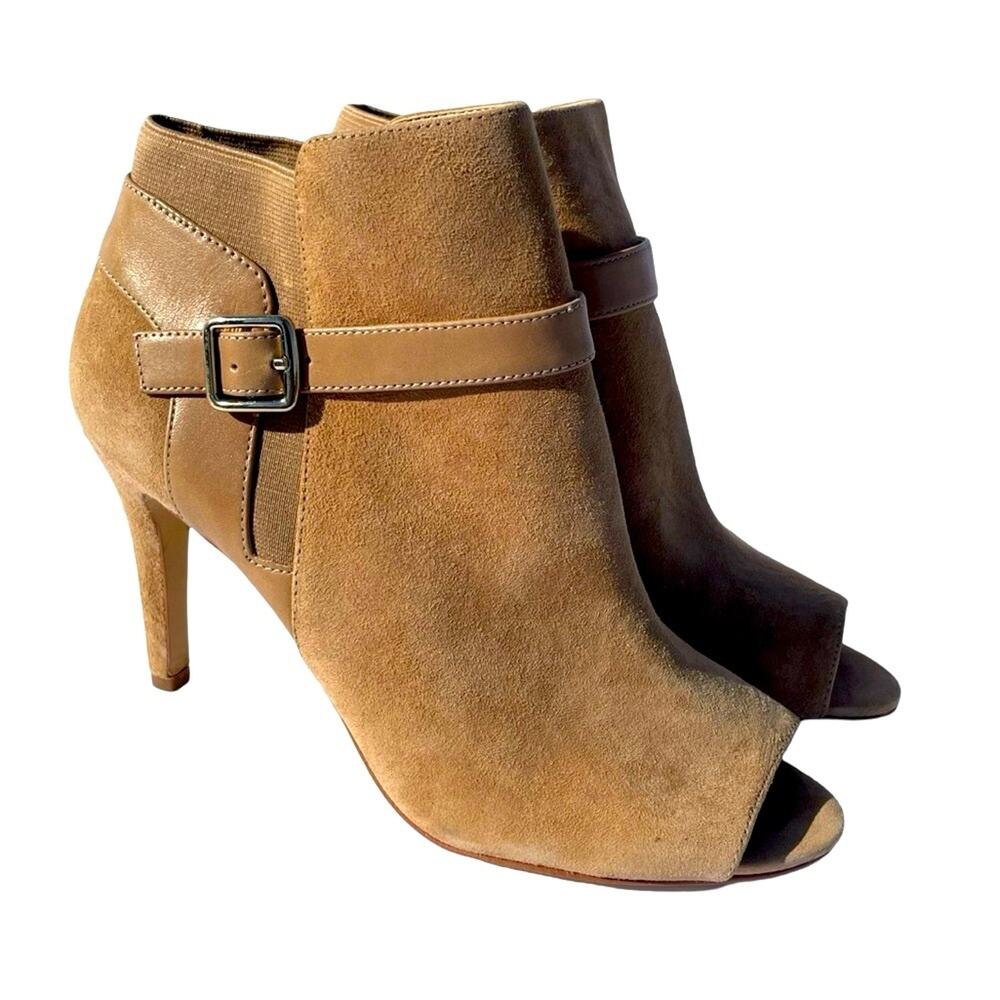 Marc Fisher Shimmee Peep Toe Tan Camel Suede Boots Size 9 - Picture 3 of 7